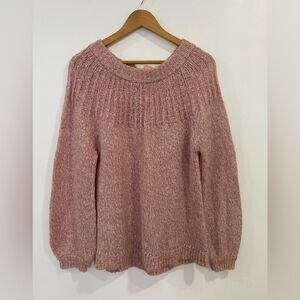 Lauren Conrad Long Sleeve Pink Fuzzy Sweater with Satin Back Bow Size Large